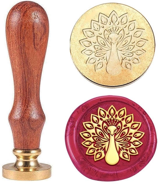 Timbro Vintage con Cerniera in Ottone - Cerniera Interchangeabile 30 mm - Manico in Legno - Decorazione per Buste - Sigillatura per Inviti - Disegno di Pappagallo - Timbro a Cerniera