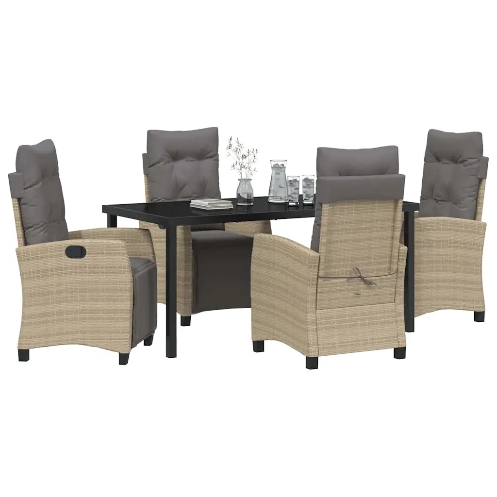 Set da Pranzo per Giardino con cuscino 5 pcs Beige polyrattan
