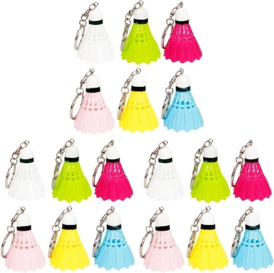 Mini badminton sleutelhangers colorate - 18 pezzi - ballo da chiave - giallo bianco rosso blu verde rosa - 6 colori.