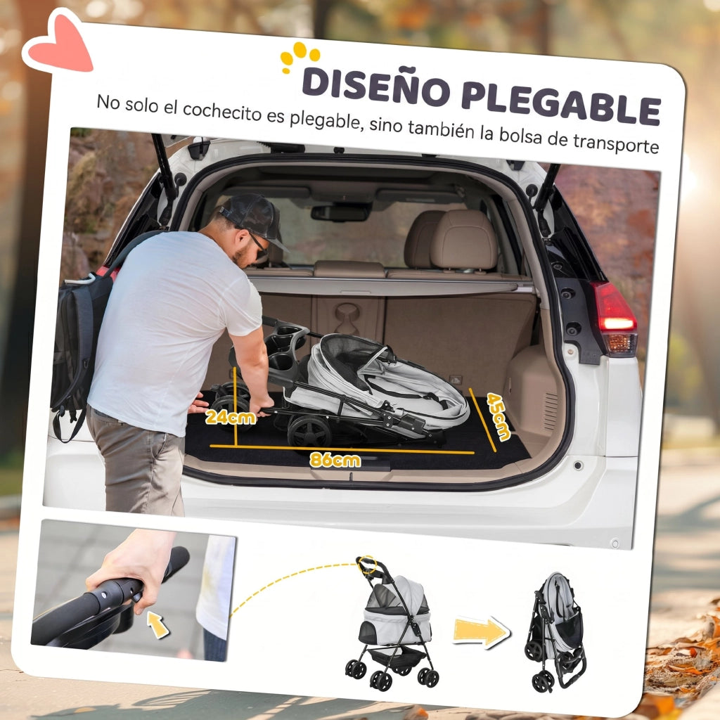 Carrello per Cani Piccoli con Ruote, Cestino e Finestra ¨C Minimal ¨C Grigio 67x45x96 cm