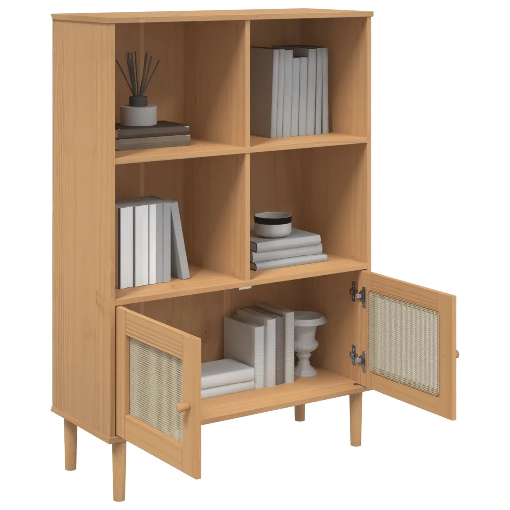Credenza | Madia | Buffet da pranzo | Armadio da pranzo SENJA Aspetto Rattan Marrone 90x35x130 cm Legno Pino