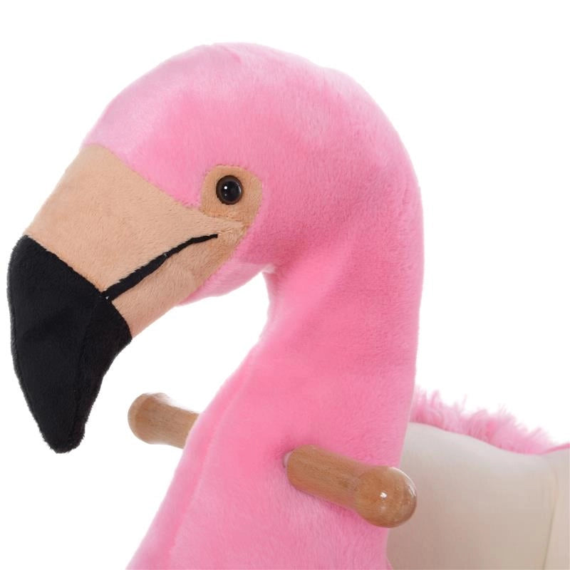 FENICOTTERO DONDOLO IN LEGNO E PELUCHE ROSA