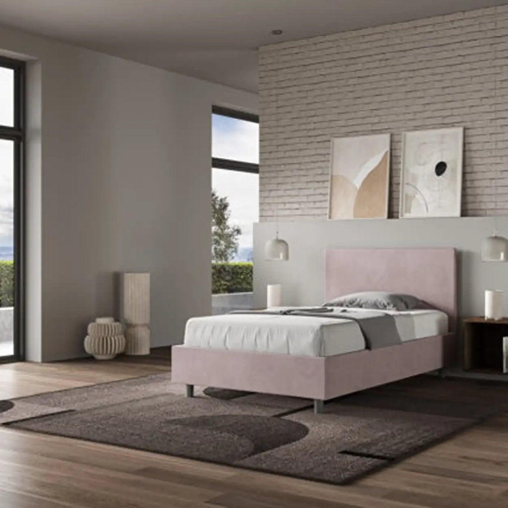 Letto una piazza e mezza senza rete imbottito 120x200 microfibra glicine Adele
