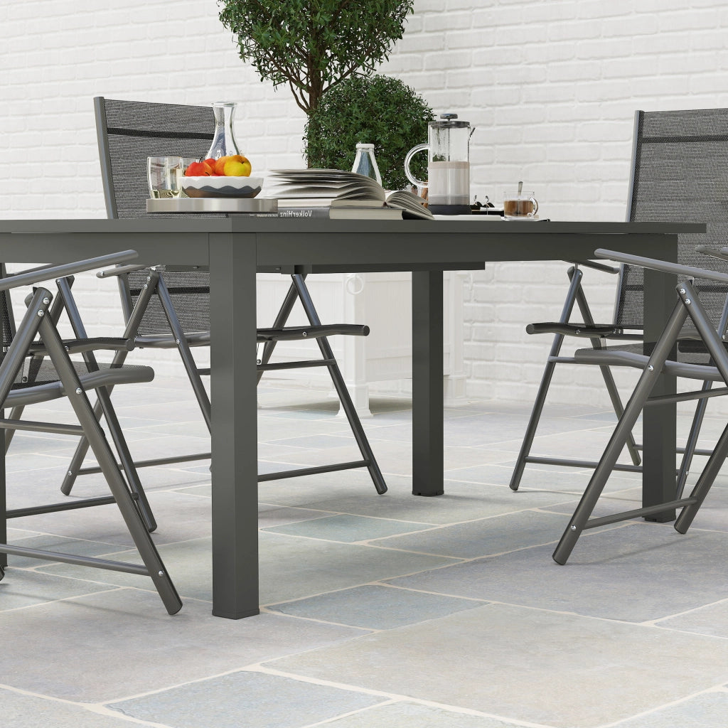 Tavolo da giardino allungato in alluminio 160/220x90 cm tavolo da balcone impermeabile; tavolo buffet antiscivolo; tavolo da campeggio per 6-8 persone; tavolo da pranzo esterno per giardino; balcone patio grigio