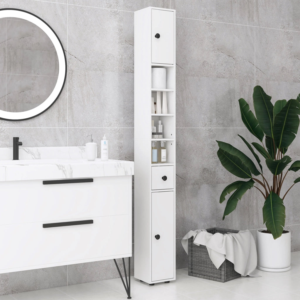 Mobile bagno salvaspazio ¨C Xylo ¨C bianco con cassetto e ripiani 20x20x180 cm