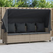 Lettino con Baldacchino e Cuscini Grigio Chiaro in Polyrattan 368358