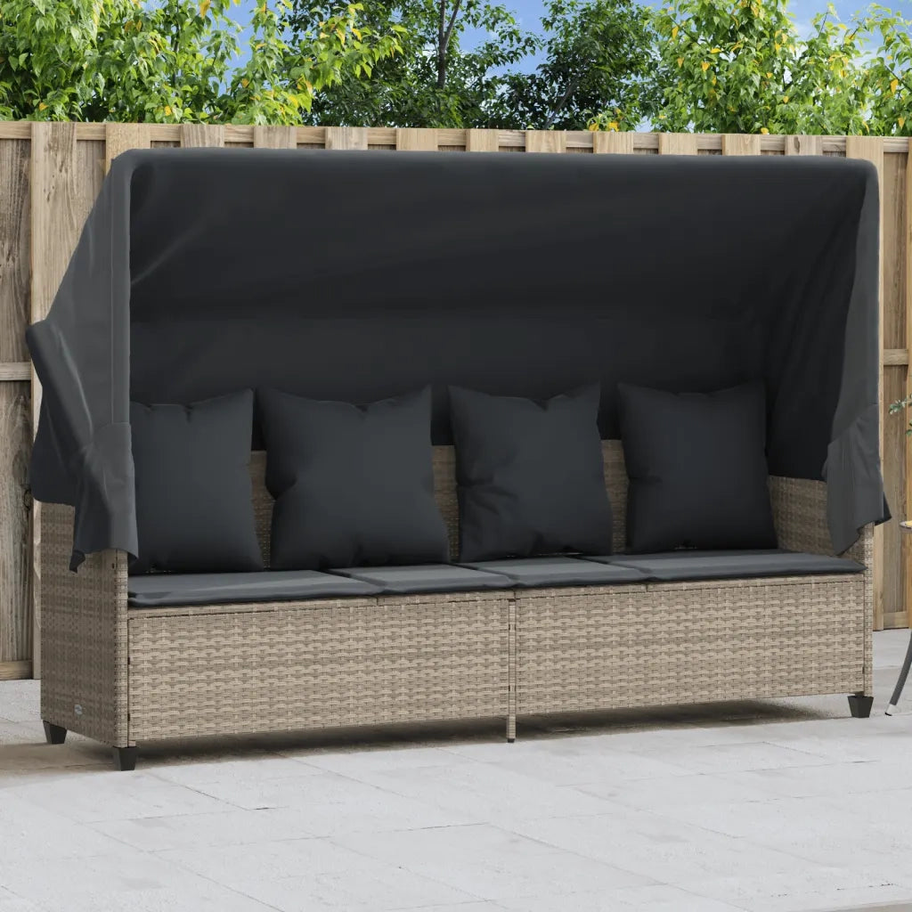 Lettino con Baldacchino e Cuscini Grigio Chiaro in Polyrattan 368358