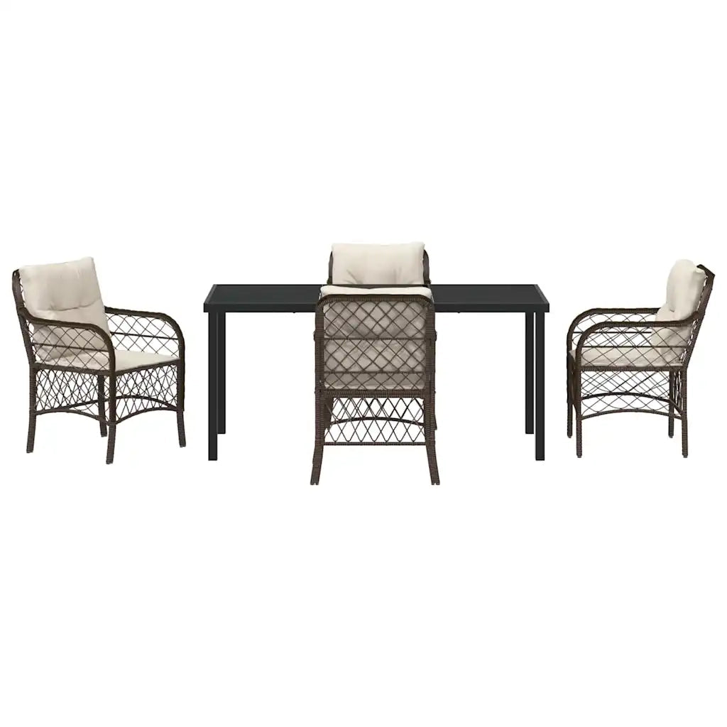 Set da Pranzo per Giardino con cuscino 5 pcs Marrone polyrattan