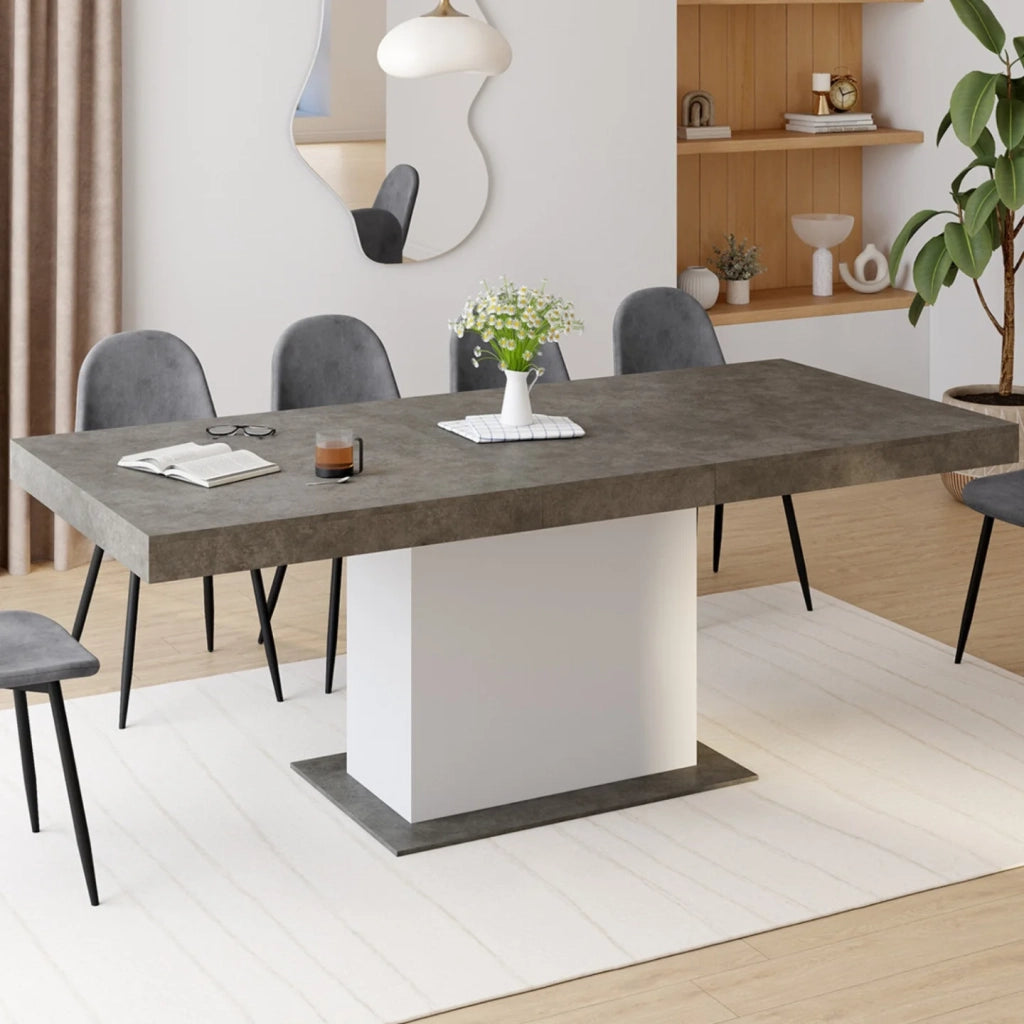 IDMarket - Tavolo da pranzo rettangolare allungabile EDEN 6-10 persone in cemento e bianco 160-200 cm