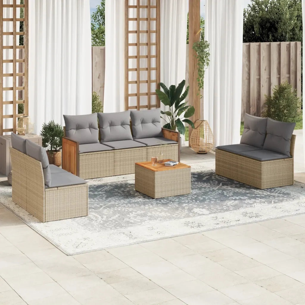 Set Divano da Giardino 8 pz con Cuscini Beige in Polyrattan 3227564