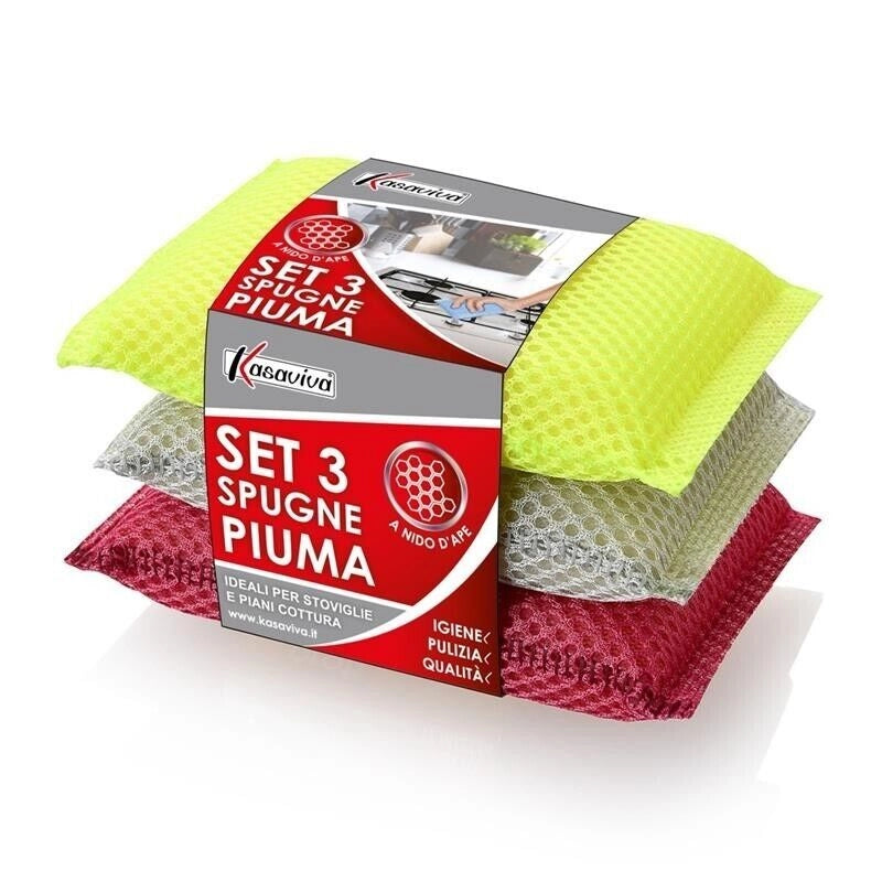 MAURY'S SET 3 SPUGNE PIUMA IDEALI PER STOVIGLIE E PIANI COTTURA