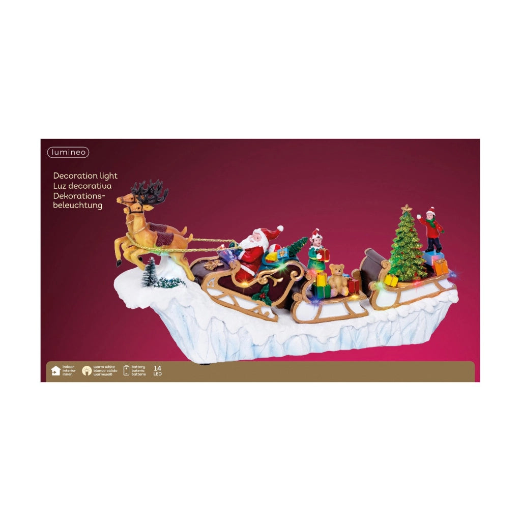 Slitta c/Babbo Nat-renne-regali 10x43x22h