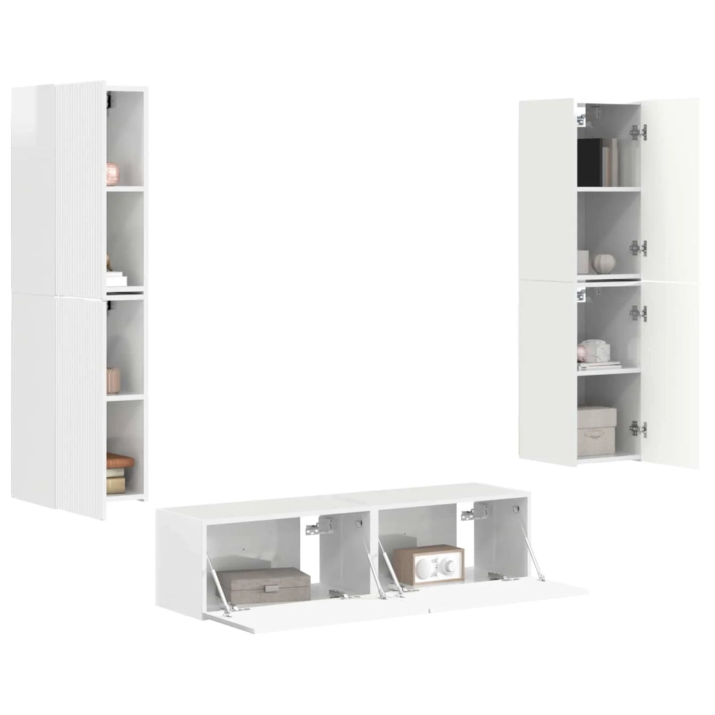 Set mobile TV 6 pcs Bianco Lucido Legno multistrato 3409127