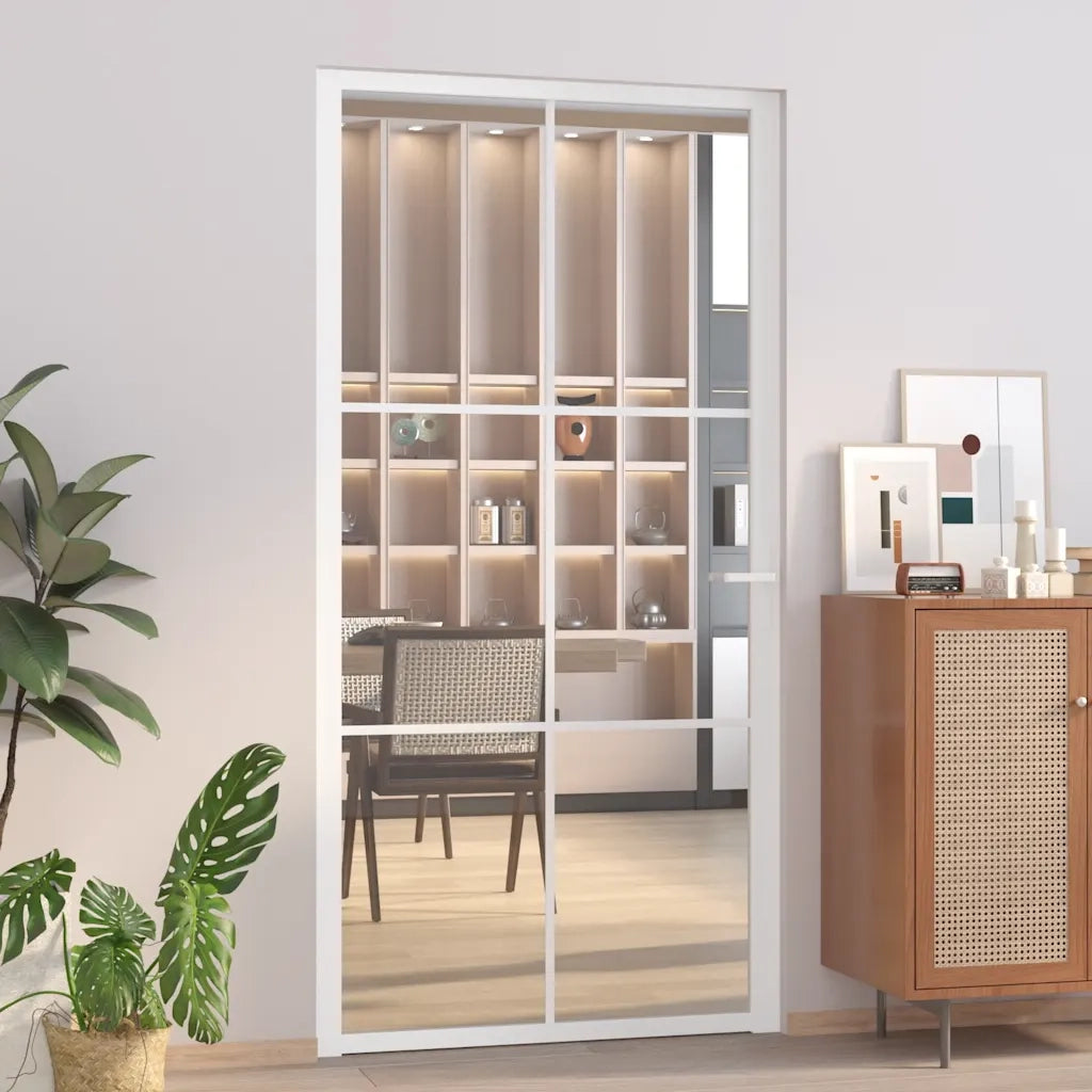 Porta Interna 102,5x201,5 cm Bianca in Vetro ESG e Alluminio 350575