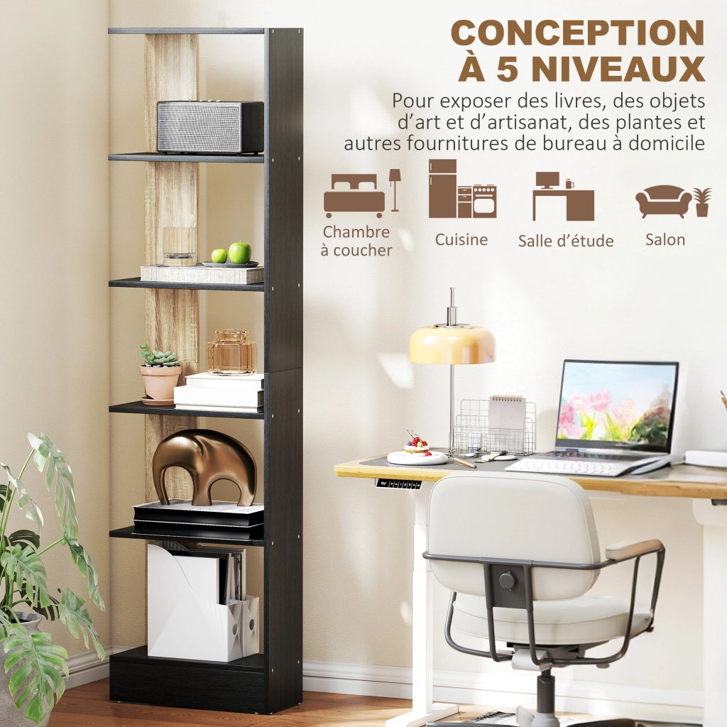 Libreria 5 Ripiani Aperti ¨C Xylo ¨C Nero e Rovere 45x21x170cm