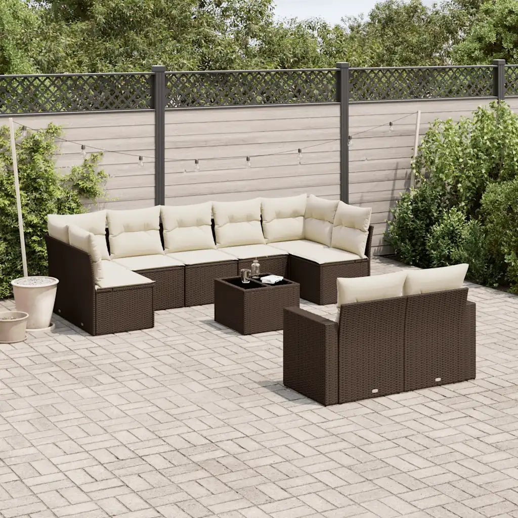 Set Divani da Giardino 10pz con Cuscini in Polyrattan Marrone 3219423