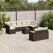 Set Divani da Giardino 10pz con Cuscini in Polyrattan Marrone 3219423