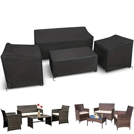 Set di mobili per patio acqua resistente 4 pezzi per sedie 32 pollici, divano a due posti 56 pollici, tavolo salotto 45 pollici, Heavy Duty 500D, nero