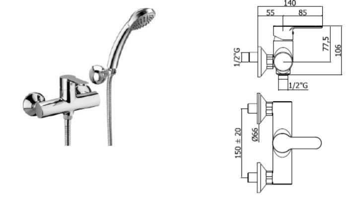 Miscelatore esterno per doccia con Duplex e Doccino linea BLU cromato