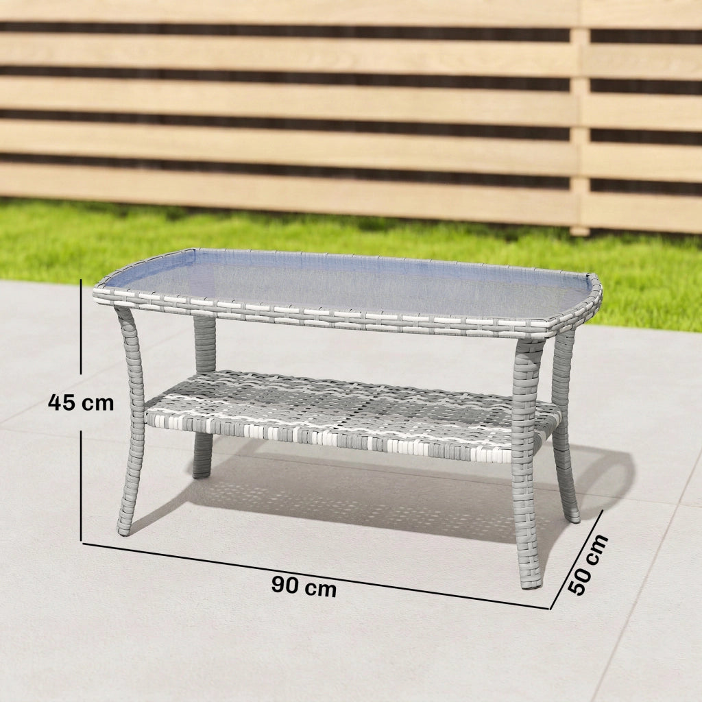 Tavolo da Giardino in Rattan con Piano in Vetro Temperato ¨C zephmum ¨C 90x50x45 cm Grigio Scuro