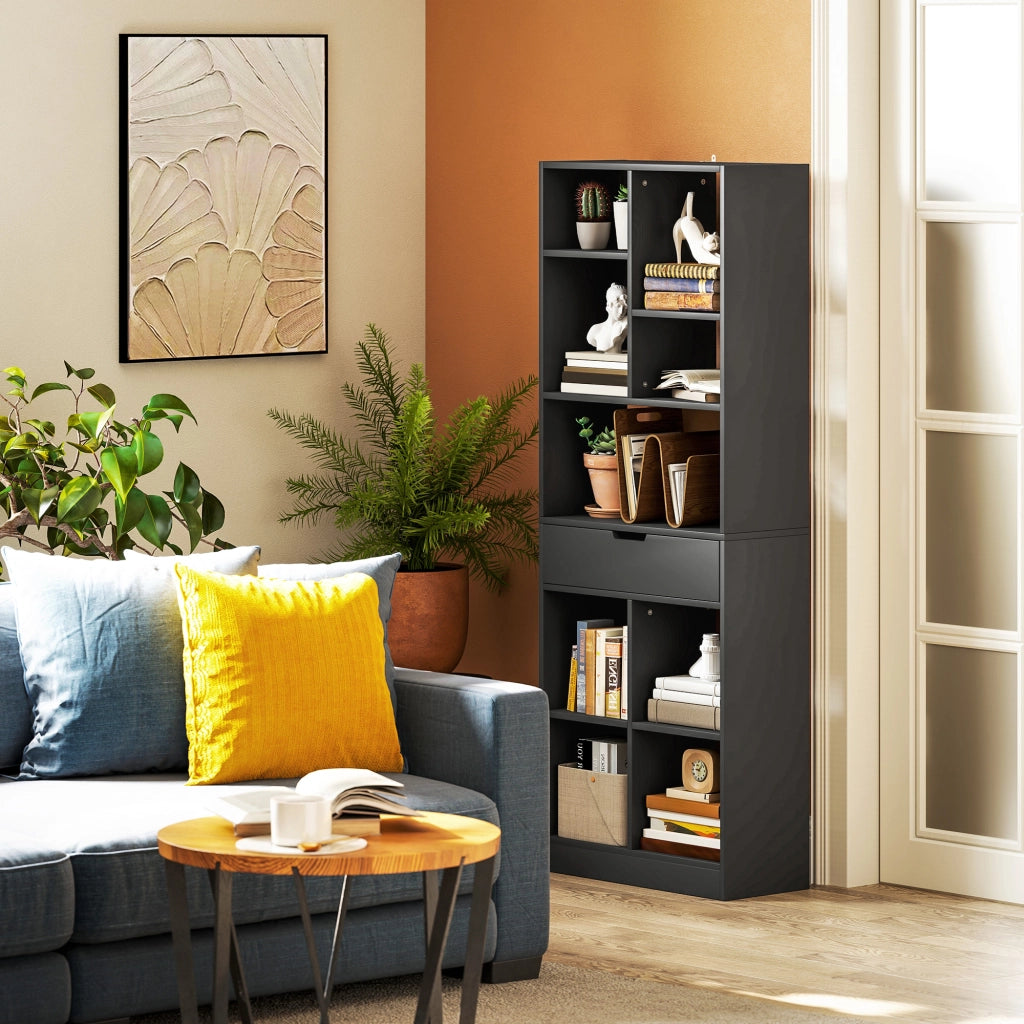 Libreria con cassetto e ripiani aperti ¨C Xylo ¨C Nero 60x26x158 cm