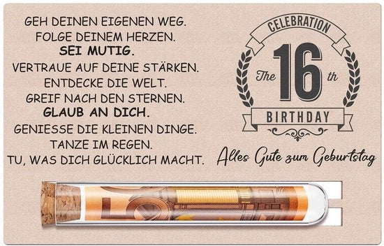 Set di regali per il 16° compleanno - Carta di legno - Borsa per rispondere - Voucher di denaro - Set di regali per ragazze/ragazzi - Slogan ispiratori