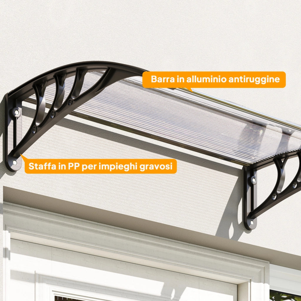 Pensilina da Giardino ¨C Minimal ¨C Alluminio e PC, 75x100x23, Trasparente e Nero