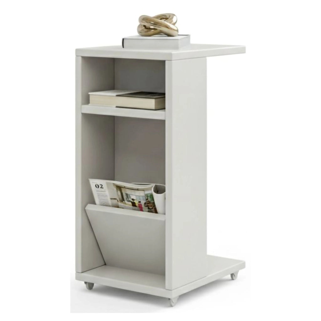 Tavolino da salotto Blas, Tavolo basso da caffè, Portariviste per divano, Ripiano da soggiorno, 30x40h63 cm, Bianco