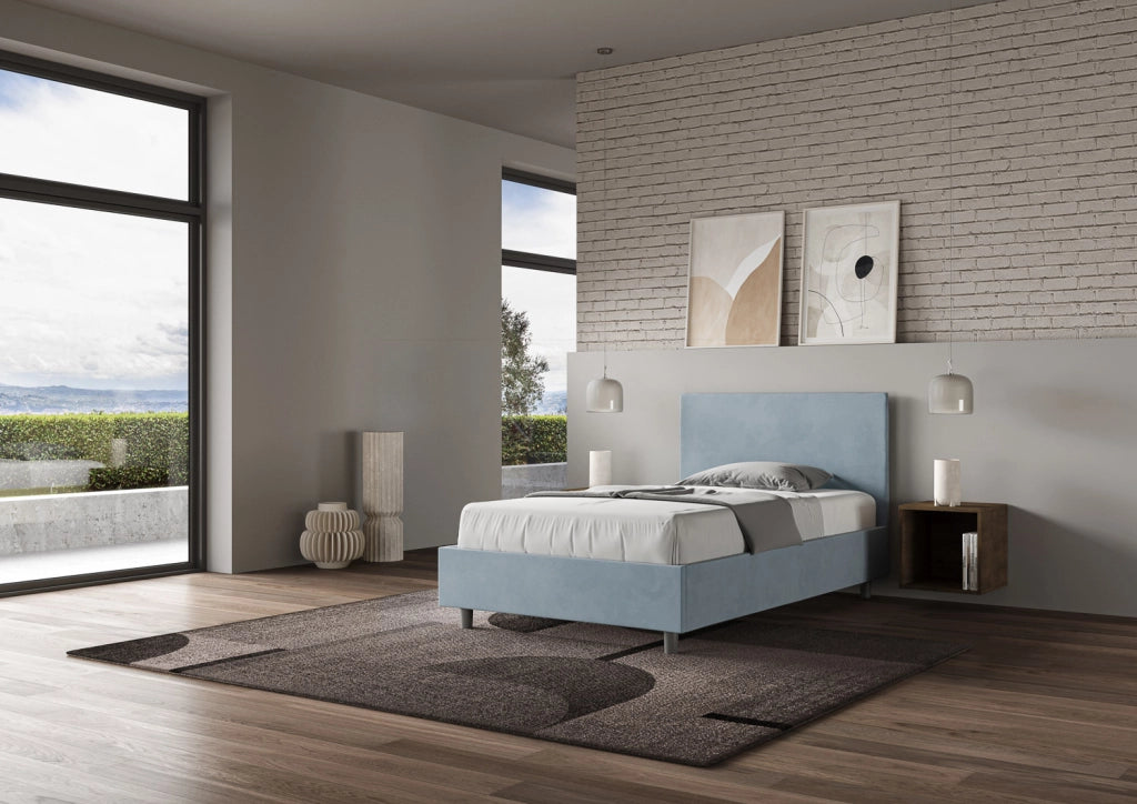 BS COM Letto singolo contenitore imbottito 100x190 microfibra azzurro