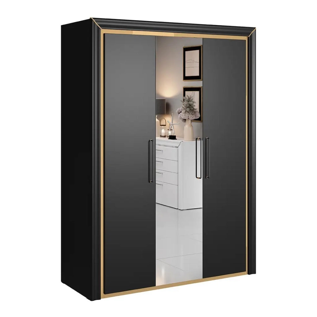 Armadio 150cm collezione DOHA. Colore nero opaco e dorato.