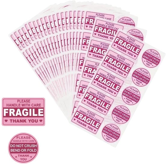 Etichette Fragili 200 Unità - Avvertenza Rosa - Autoadesive - Doppia Protezione - Non Sfaldare/Incurvare/Pliegere - Alta Visibilità - Etichette Fragili