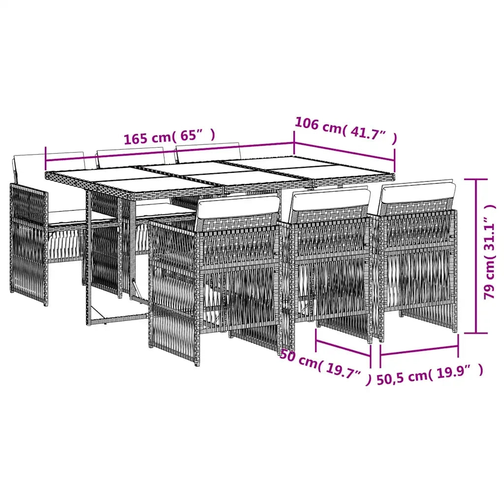 Set da Pranzo da Giardino 7 pz con Cuscini in Polyrattan Grigio 3210908