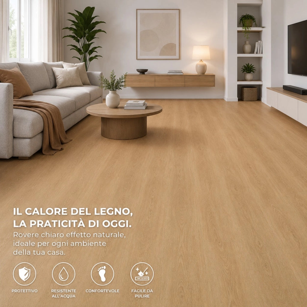 2 x 15 m (30 m²) Pavimento Vinilico a Rotolo Effetto Legno Frassino Dorato – Spessore 2 mm con Feltro Fonoassorbente