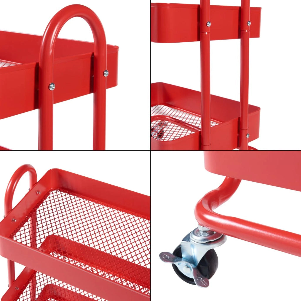 Carrello di servizio mobile contenitore per cucina/soggiorno con 3 cestelli acciaio 79 x 46 x 35 cm rosso 03_0009232