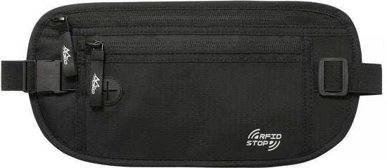 Borsa di Sicurezza per Viaggi - Portamonete con Blocco RFID - Impermeabile in Nylon - Borsa Antifurto con Tasca Posteriore - Design Leggero - Schiena Respirante con Tessuto a Maglia - Tasca per la Testa