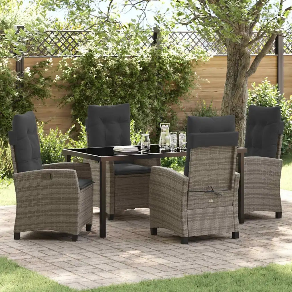 Set da Pranzo per Giardino con cuscino 5 pcs Grigio polyrattan