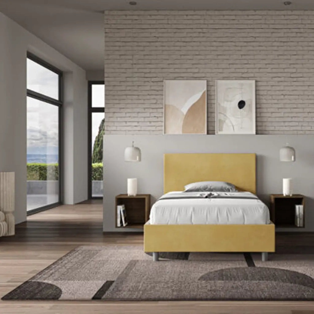 Letto una piazza e mezza senza rete imbottito 120x210 microfibra ocra Adele