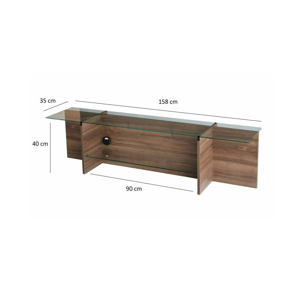 Mobile porta TV Bellano, Credenza da soggiorno, Armadio basso per TV, Base parete attrezzata, 158x35h40 cm, Noce