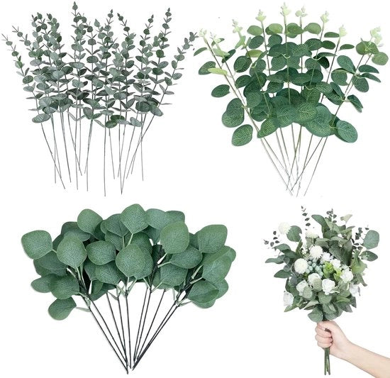 Piante artificiali di eucalipto - 30 stili - piante finte per interni - decorazione per matrimoni - eucalipto con glitter - senza manutenzione - piante finte