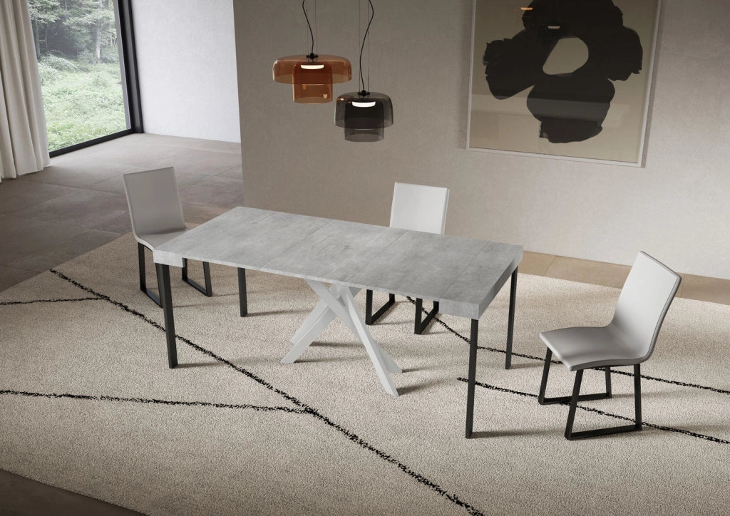 Consolle Allungabile 90-196x40x77 cm Saki Small Cemento Gambe Bianche