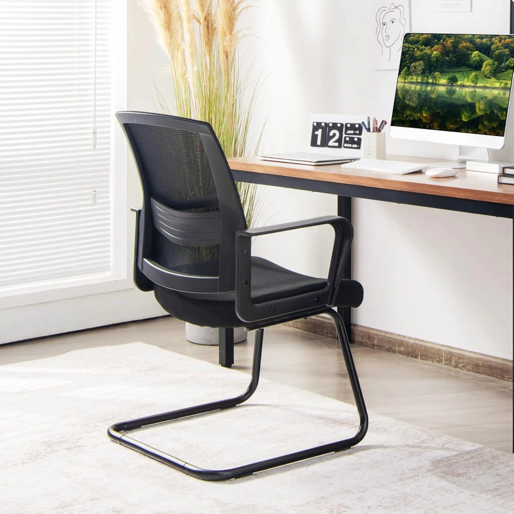 Sedia Cantilever, Sedia da Ufficio Ergonomica con Supporto Lombare Regolabile, Poltrona in Rete, con Schienale e Braccioli (54,5 x 60 x 94 cm, nero, 1)
