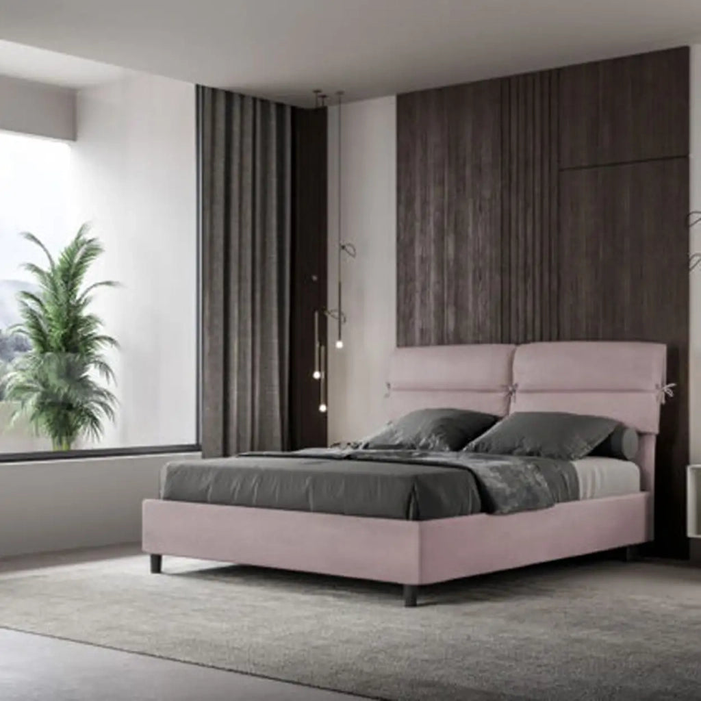 Letto matrimoniale con rete imbottito 160x190 microfibra glicine Nandy
