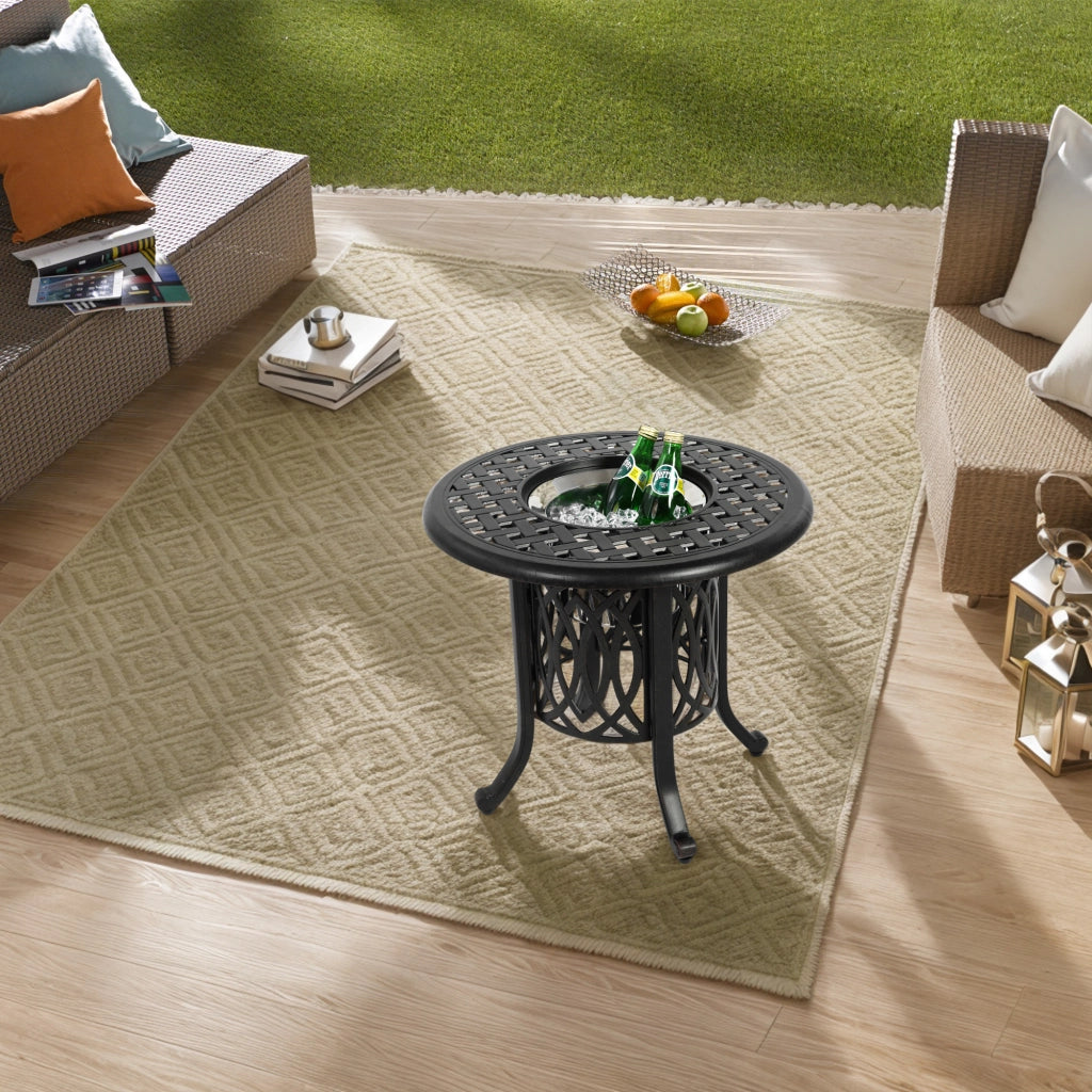 Tavolino da Giardino in Alluminio con Secchiello Ghiaccio ¨C MINIMAL ¨C Esterno, Piedini Regolabili