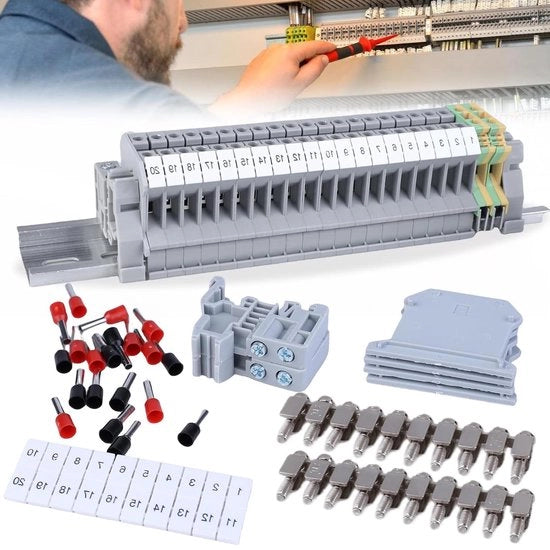 Kit di connettori per rail DIN per passaggio UK 25 blocchi di connessione per rail kit per progetti di automazione e progetti di autoaiuto in garage.