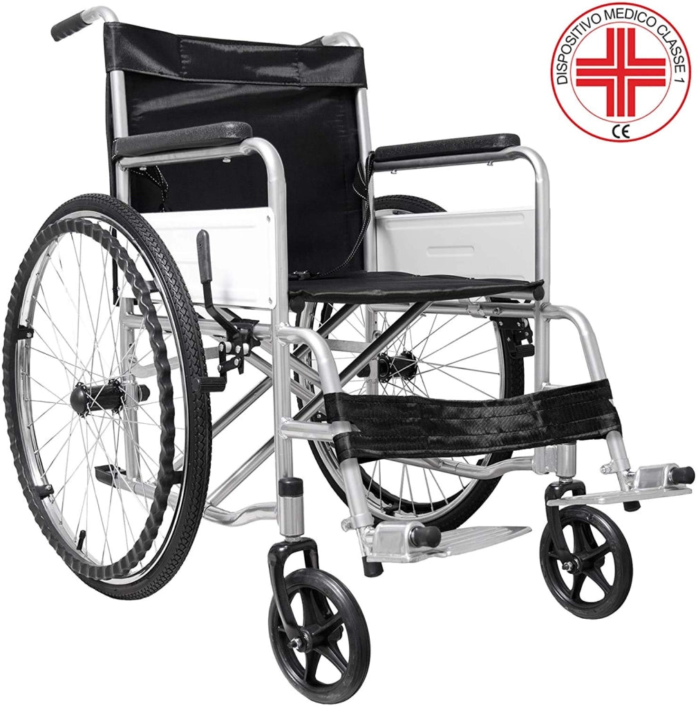 Carrozzina Per Disabili Anziani Leggera Ad Autospinta Pieghevole Telaio Robusto Ergonomico In Acciaio Con Auto Spinta Cintura Di Sicurezza Braccioli Poggiapiedi Estraibili Grigio