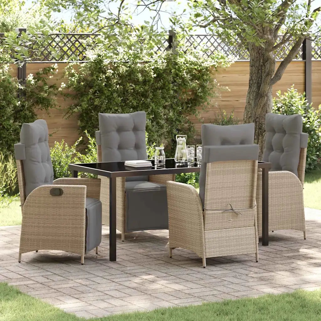 Set da Pranzo per Giardino con cuscino 5 pcs Beige polyrattan