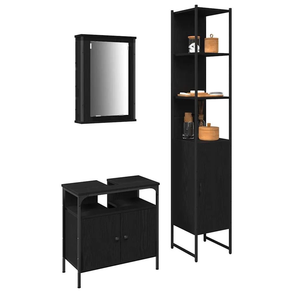 Set di mobili per il bagno 3 pcs Rovere Nero Legno multistrato 3334397