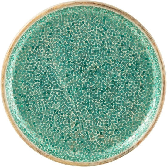 Tavolo di lavoro a mosaico rotondo in legno di mango verde - Dimensioni 42.00 x 42.00 cm