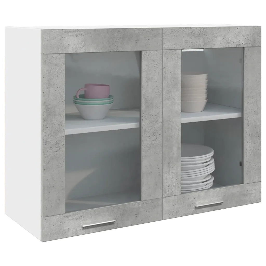 Mobile Pensile con Vetro “Lyon” Grigio Cemento 80x31x60 cm 856118