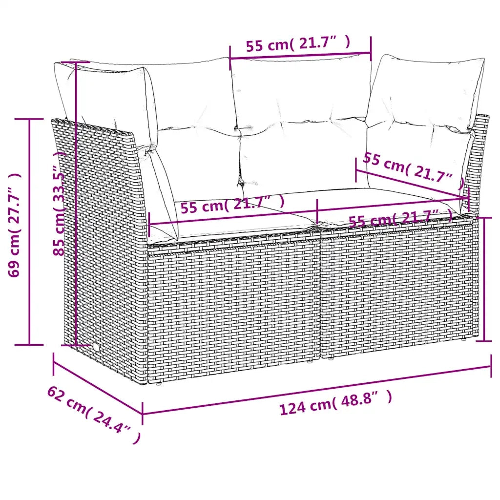 Divano da Giardino a 2 Posti con Cuscini in Polyrattan Marrone 366201